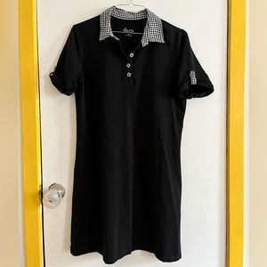 Black and gingham linen and blend stretch mini dress